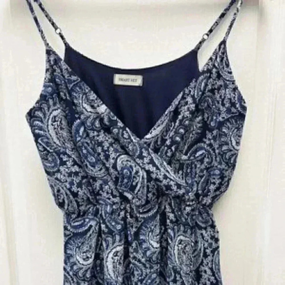 Smart Set Maxi Dress Wrap Front Sheer Flowy Hi Low Asymmetric  Blue Paisley XS - Picture 5 of 15